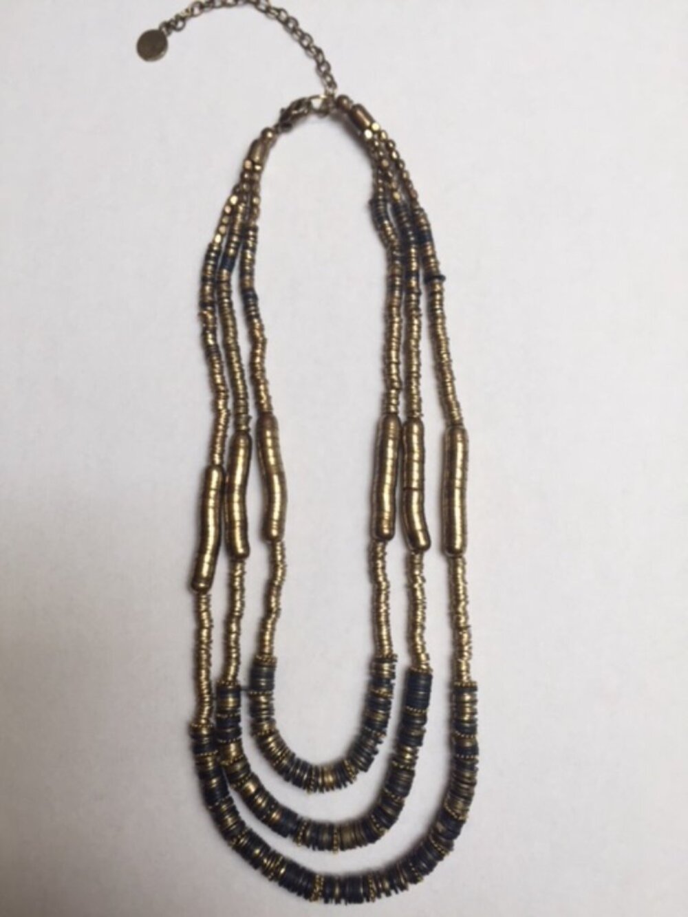Stunning Navy & Brass adjustable 3 tier necklace